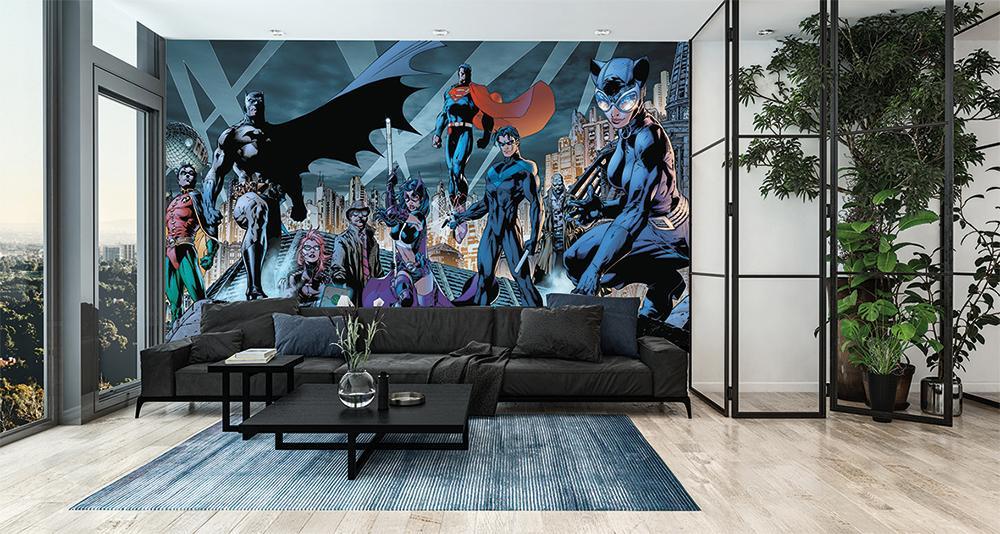 Panorama-Tapete justice league hero dark & blue city