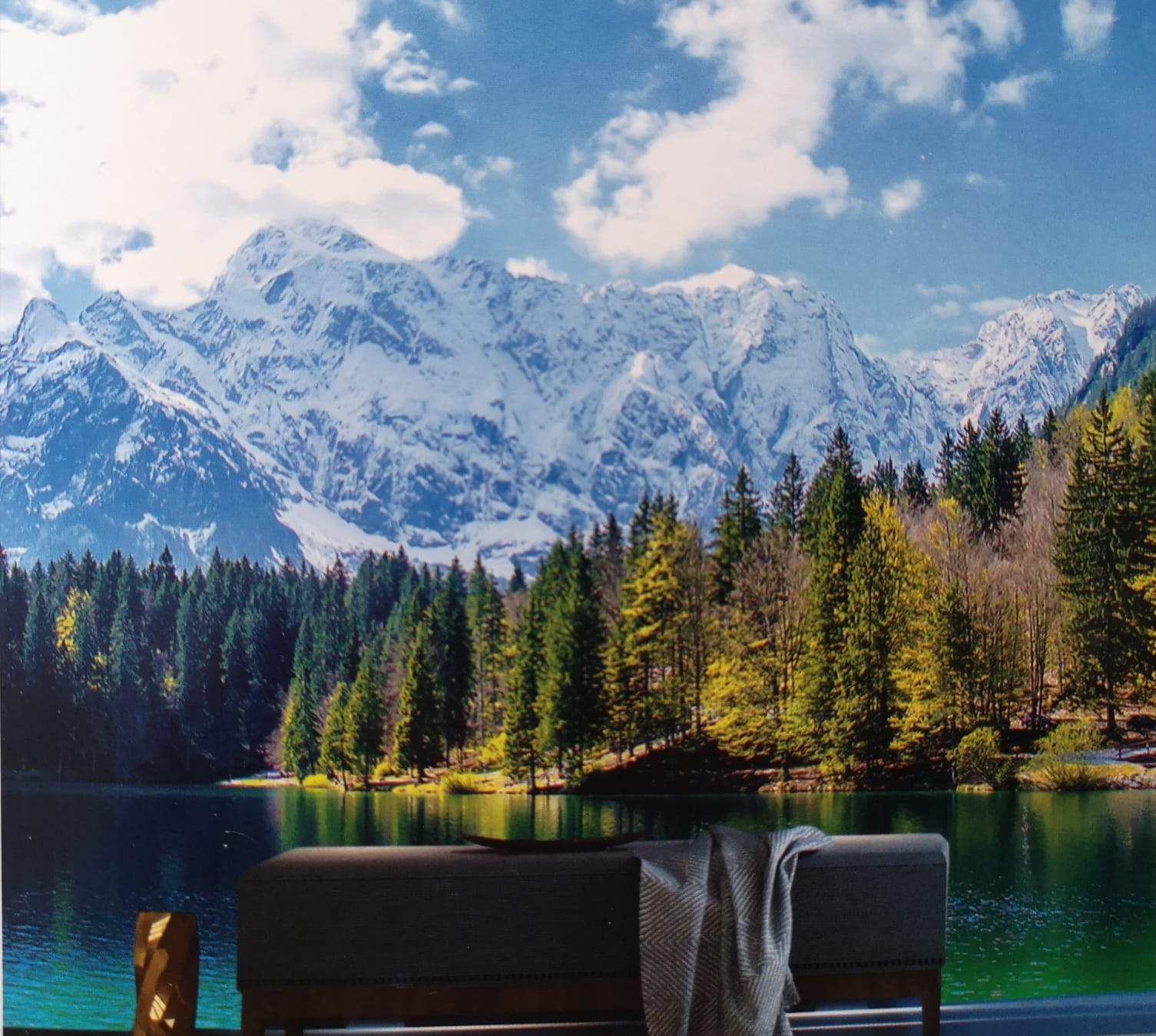 Papier peint panoramique Lac de montagne en Haute Savoie - papier peint sur mesure francais - muralconcept