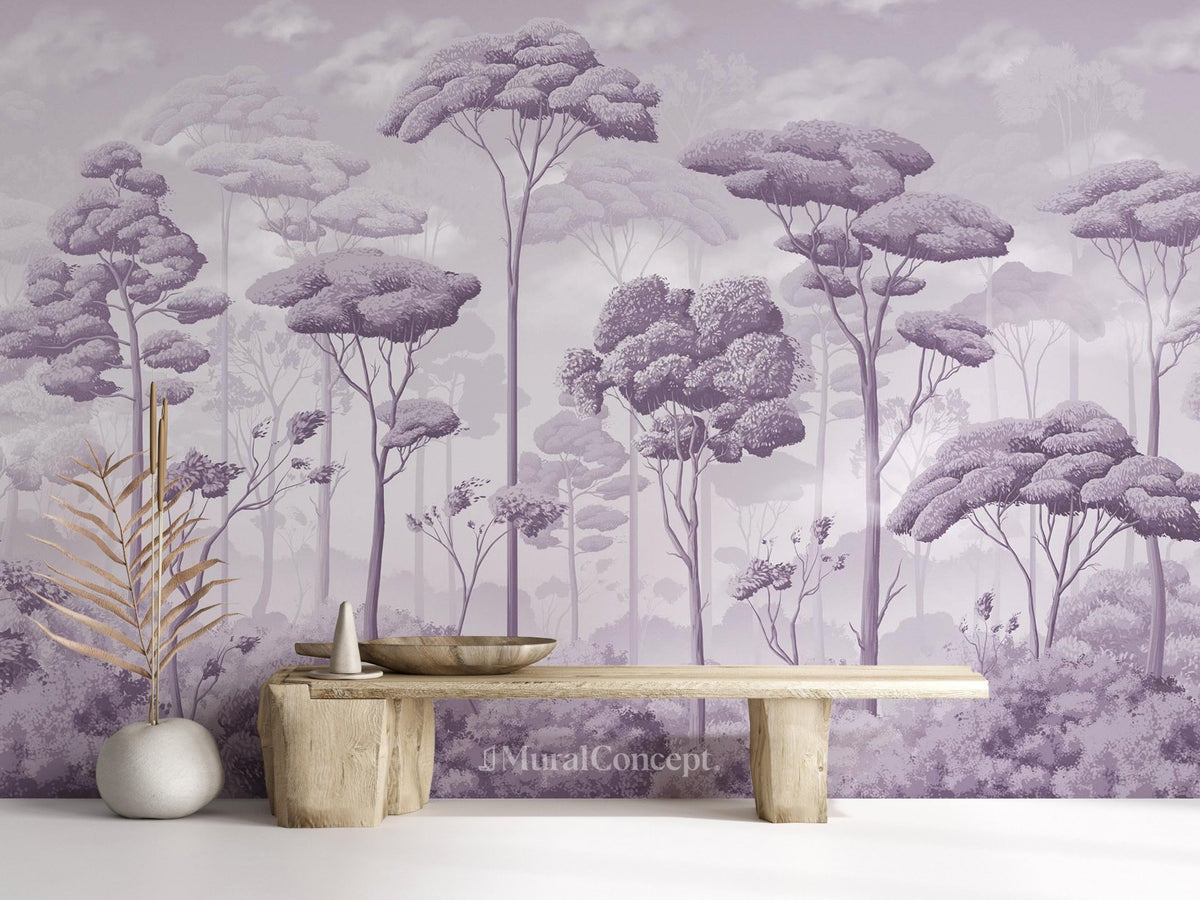 Panoramic wallpaper pine forest voluptuous purple