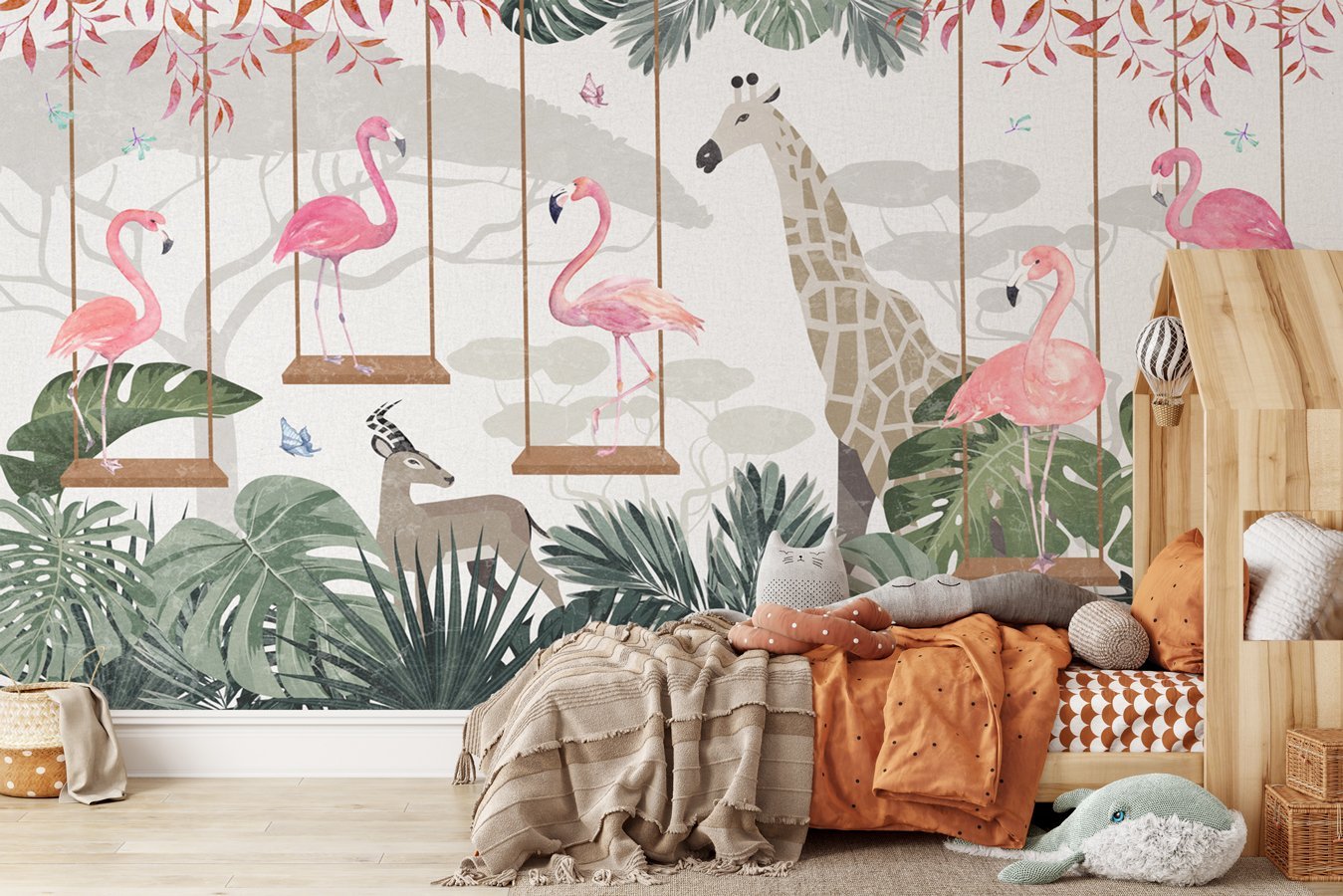 Papier peint panoramique savana sweet flamingo - papier peint sur mesure francais - muralconcept