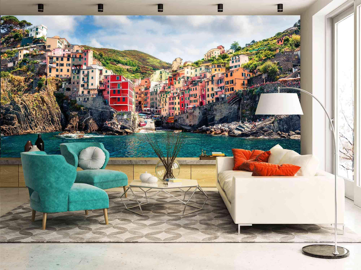 Panoramic trompe l'oeil Cinque Terre wallpaper