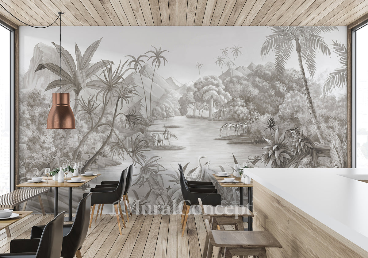 Picturesque jungle restaurant wallpaper