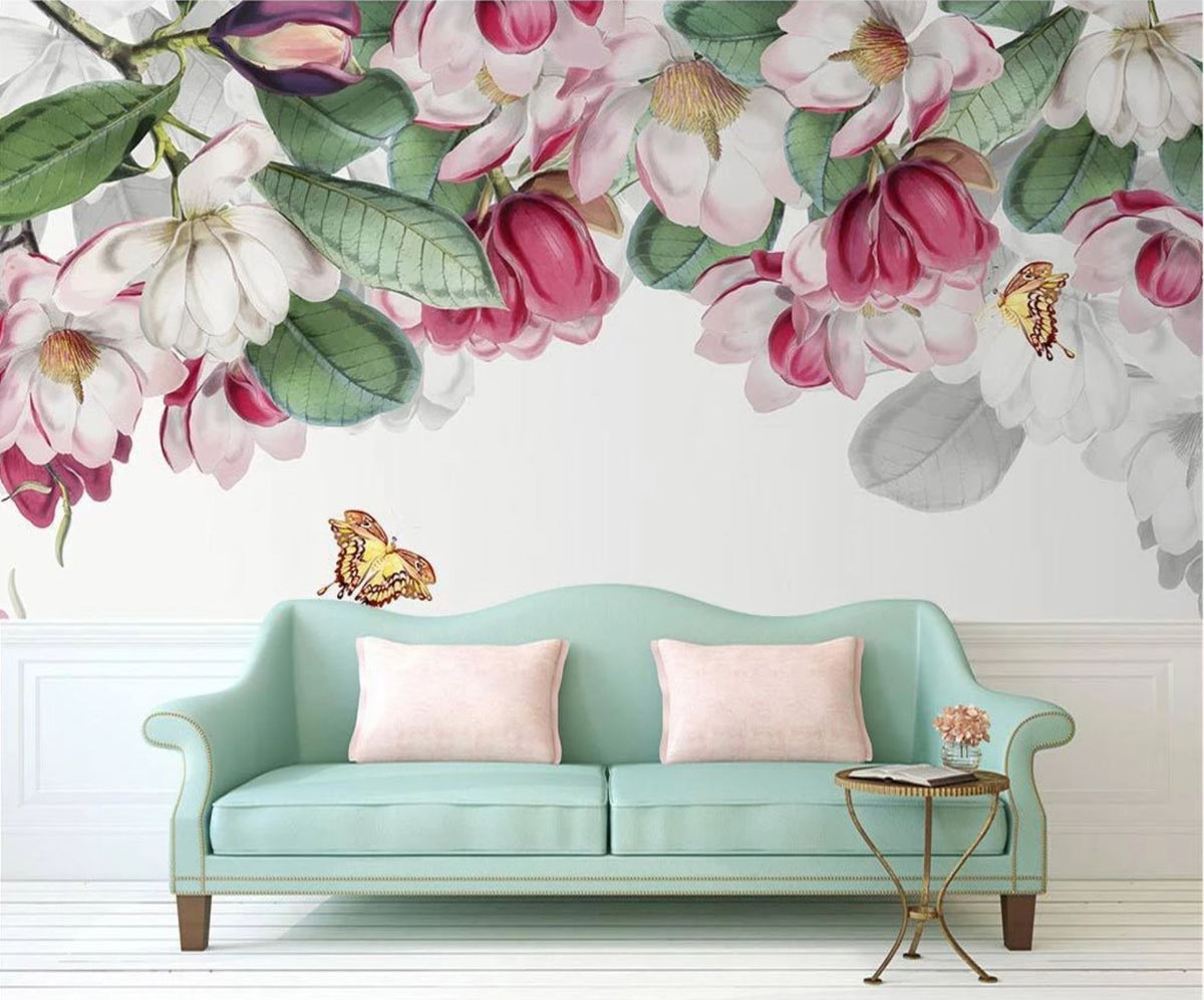 Papel pintado floral de magnolia