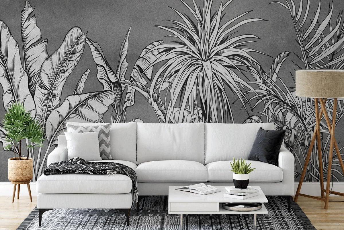 Papier peint tendance jungle noir et blanc