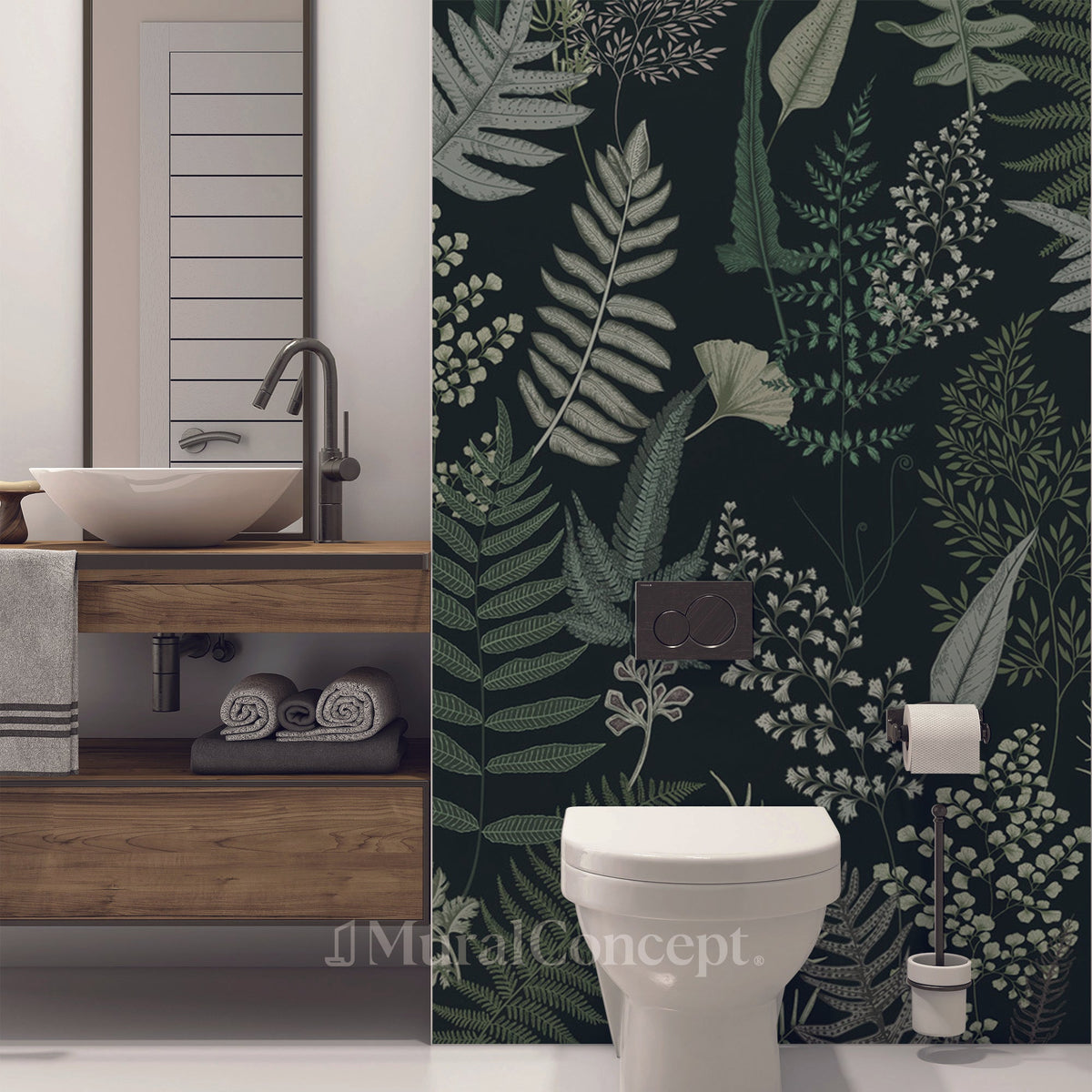 Green leaf dense toilet wallpaper