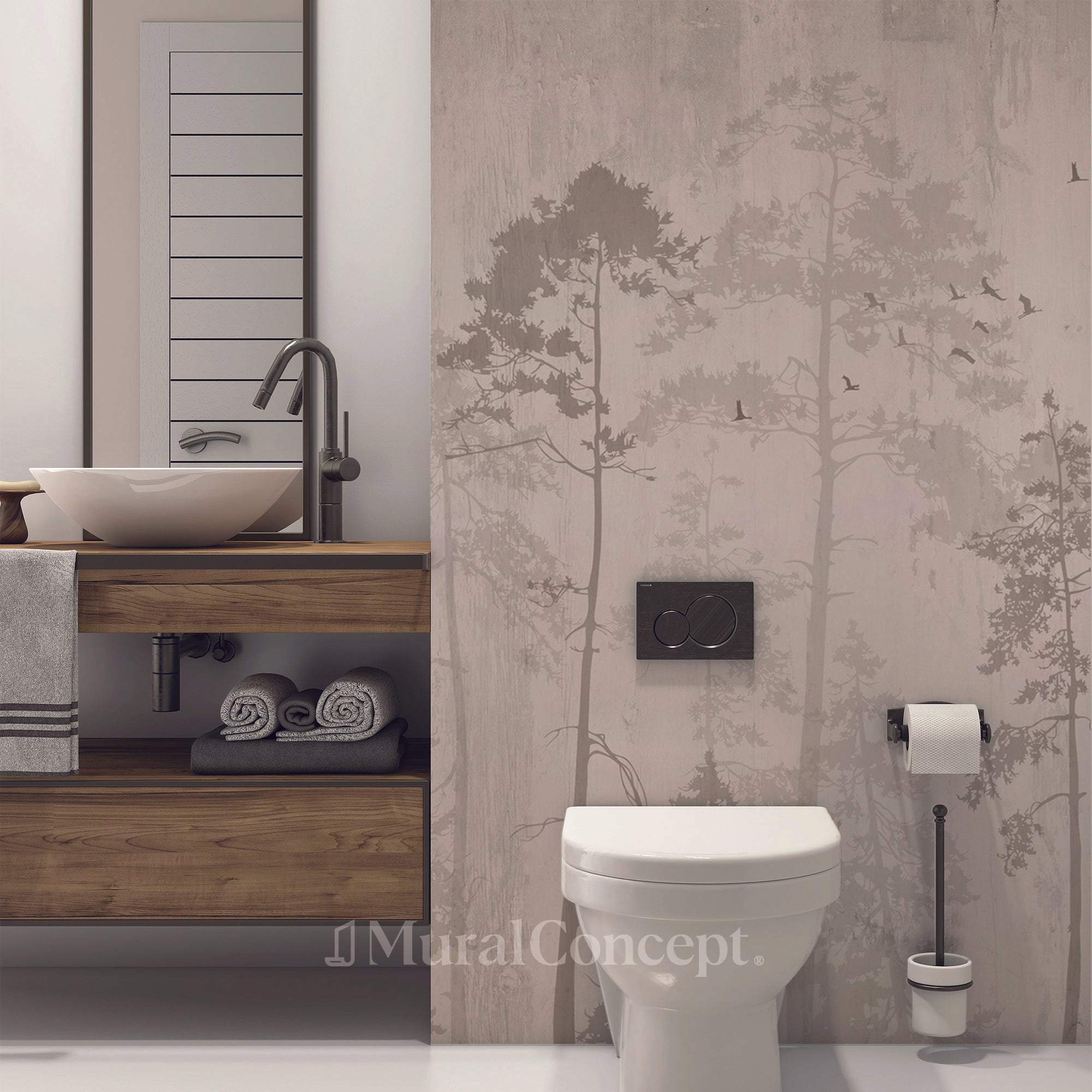 Papier peint toilette Forêt automnale - panoramique sur mesure francais - muralconcept