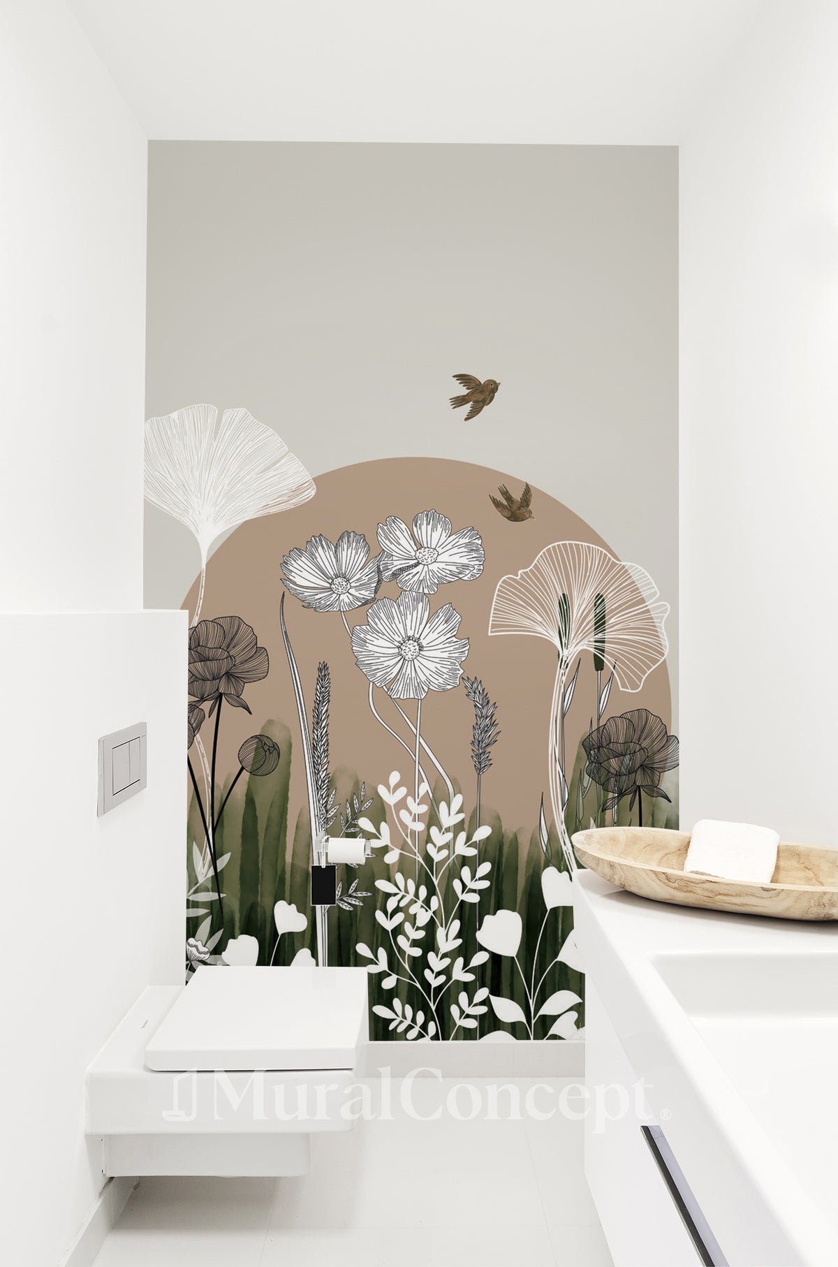 Floral illustration toilet wallpaper