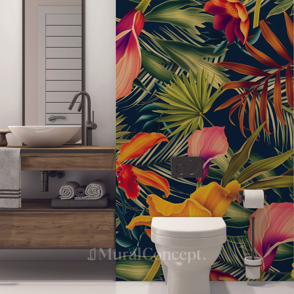 Orange Tropical Toilet Wallpaper