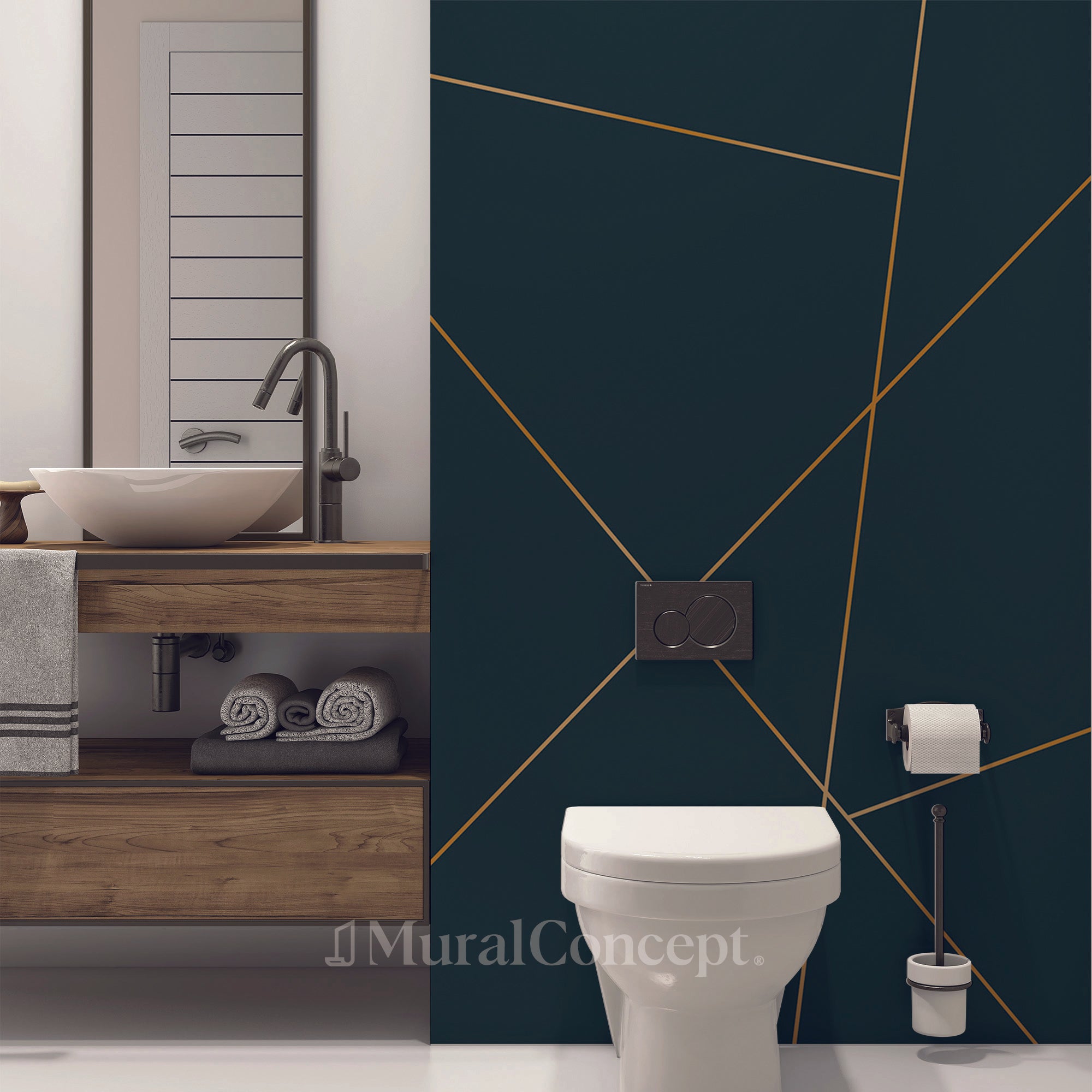 Papier peint toilette Zig Zag vert - panoramique sur mesure francais - muralconcept