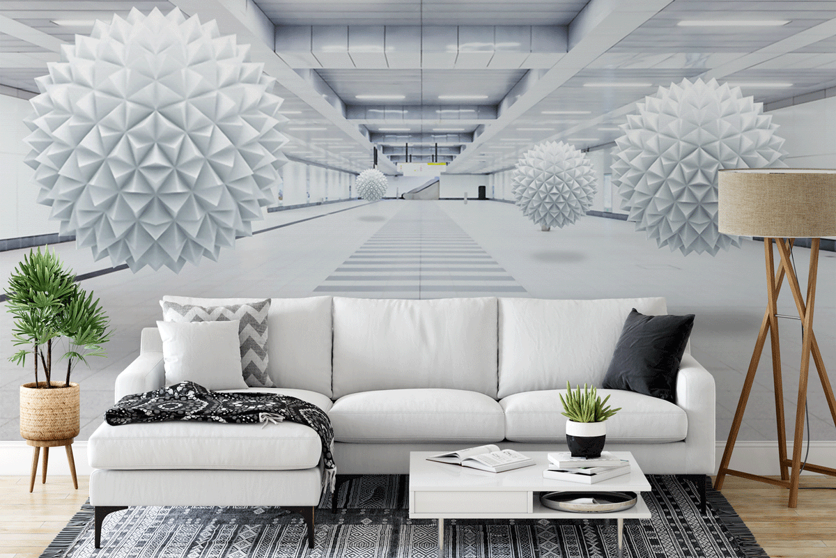 Trendy 3D Trompe l'oeil wallpaper in the air