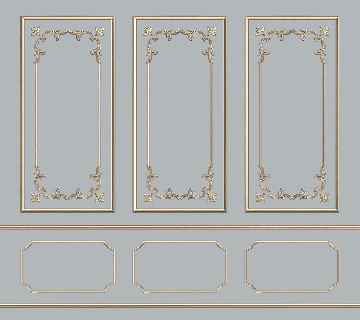 Papier peint trompe l’œil moulure doré Parisien style - papier peint sur mesure francais - muralconcept