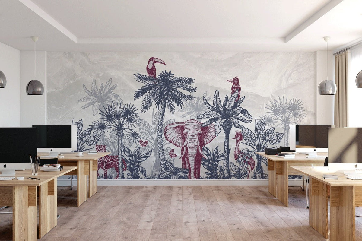 Exotic tropical marbled wallpaper