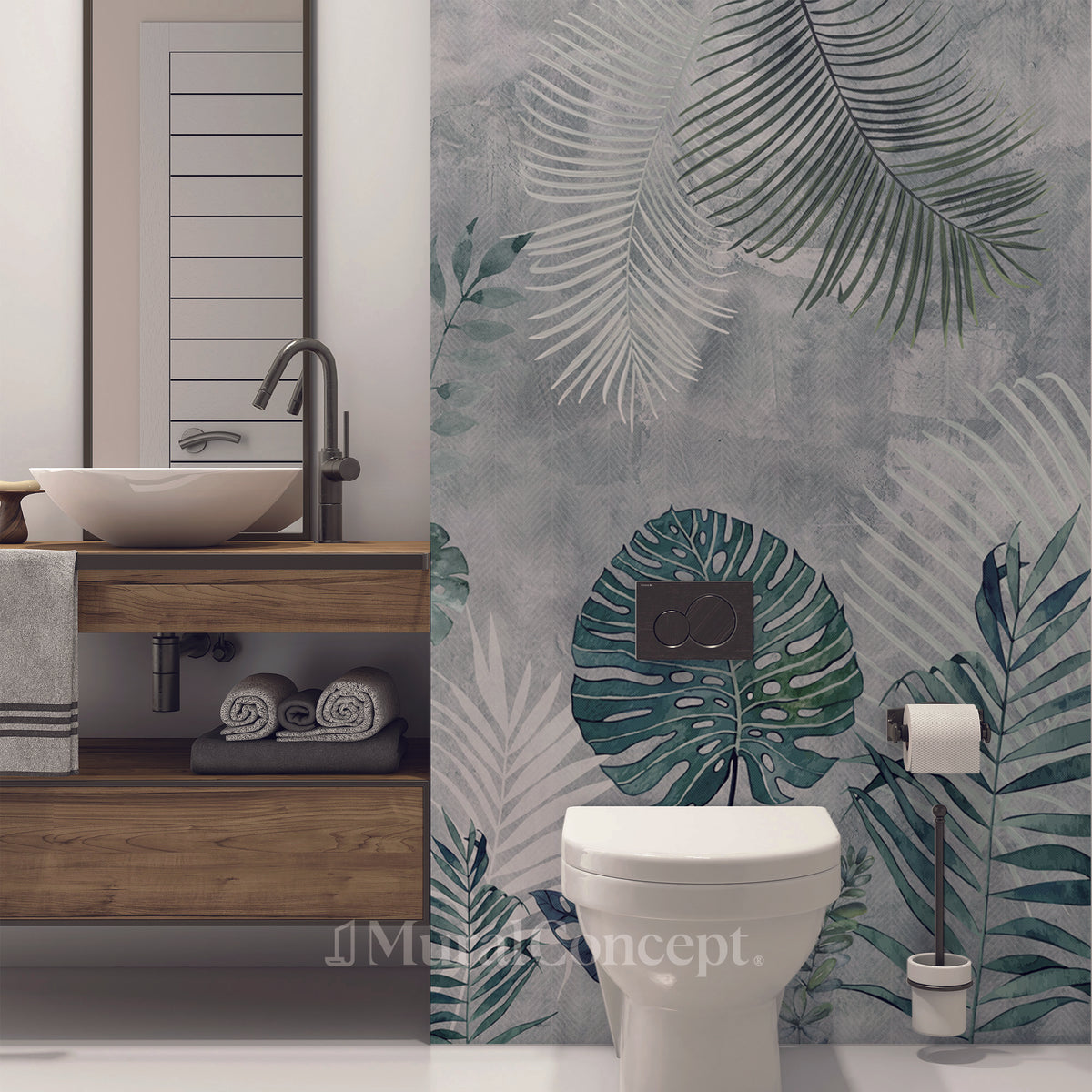 Biophilic Jungle Monochrome toilet wallpaper