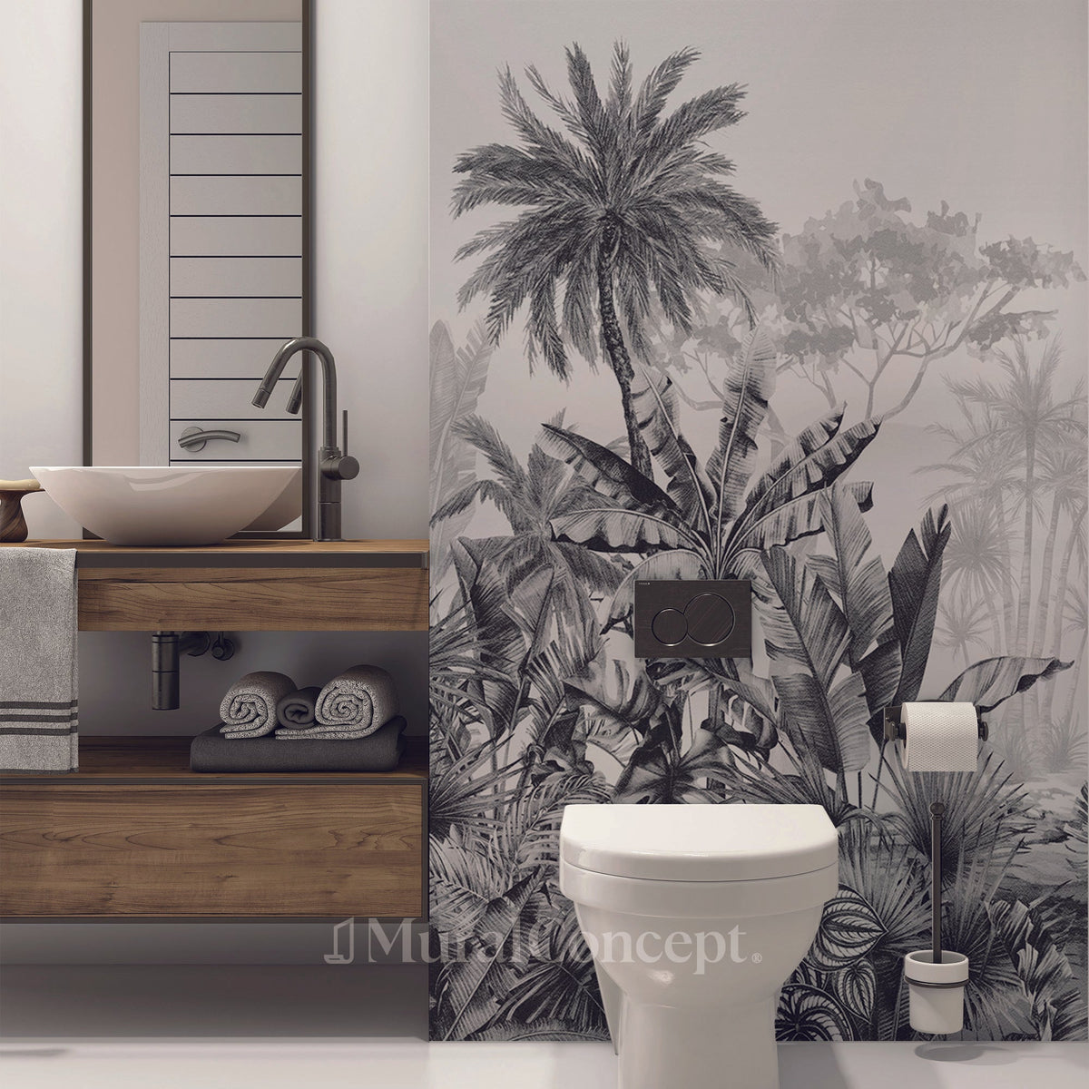 Tropical black and white toilet wallpaper