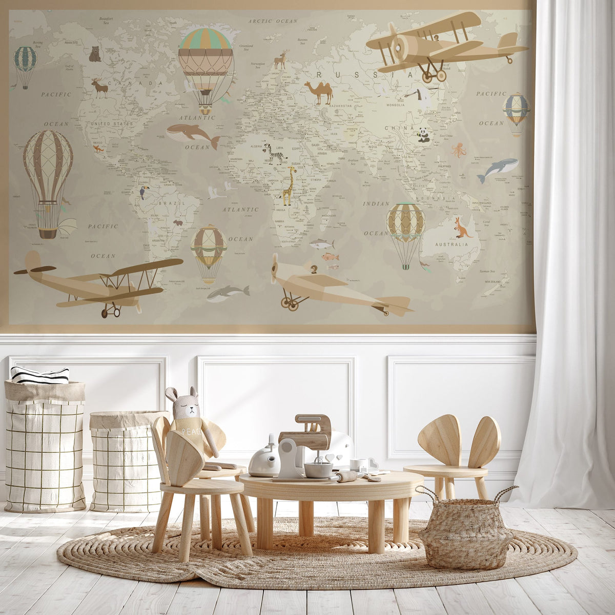 Papel pintado infantil mapa del mundo aviador