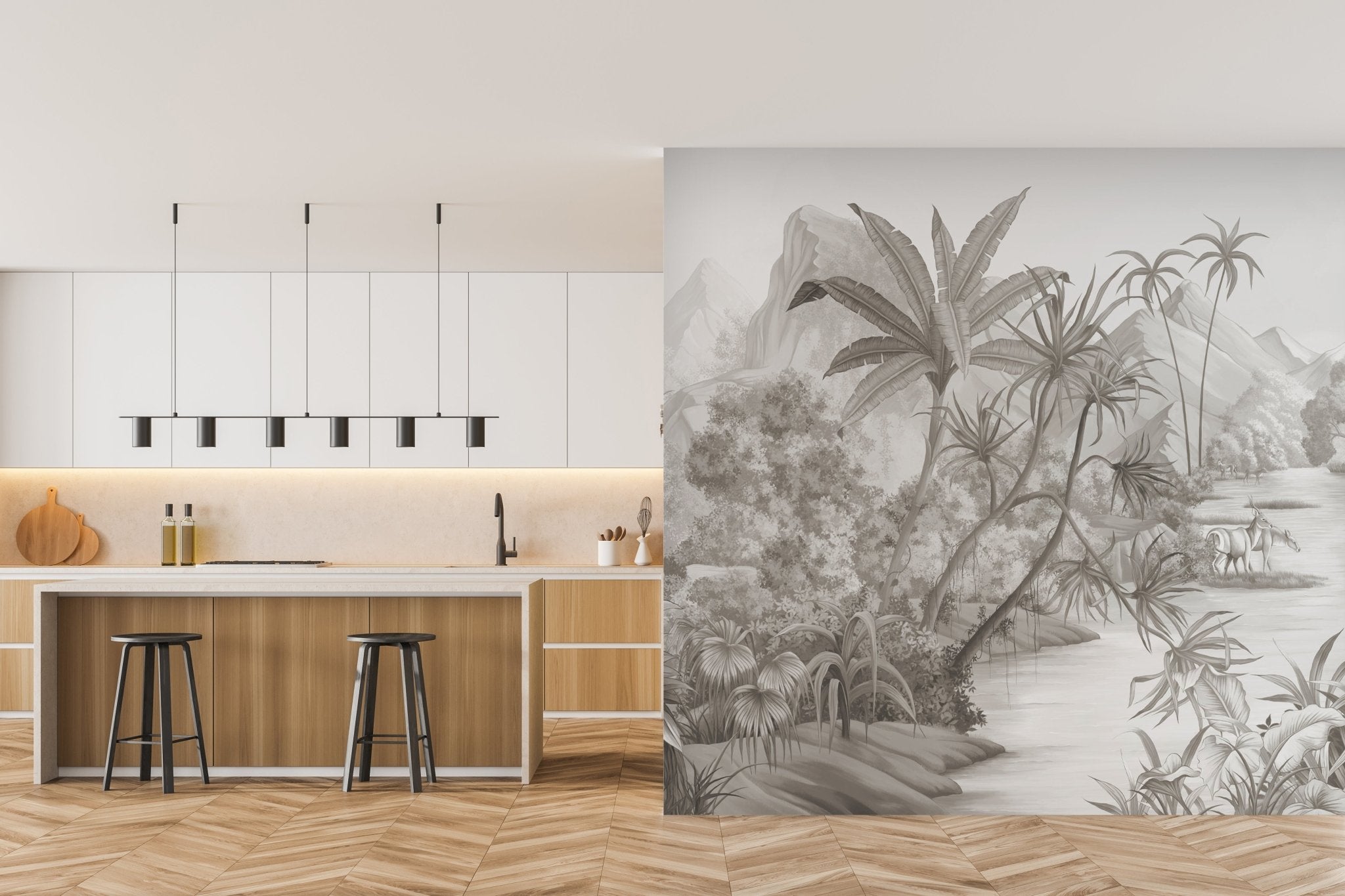 Papier peint panoramique jungle pittoresque - papier peint sur mesure francais - muralconcept